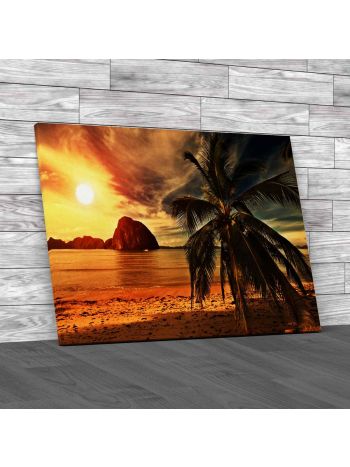 Palm Tree Island Sunset Canvas Print Large Picture Wall Art