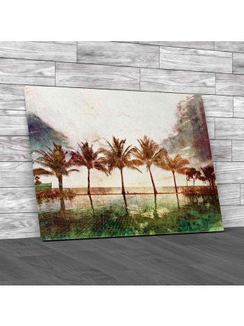 Vintage Palm Tree Sketch Canvas Print Large Picture Wall Art