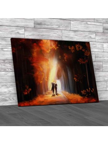 Autumn Woman and Horse Canvas Print Large Picture Wall Art