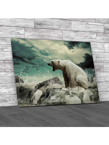 White Polar Bear Hunter Canvas Print Large Picture Wall Art