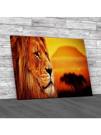 Lion On The Savanna Canvas Print Large Picture Wall Art
