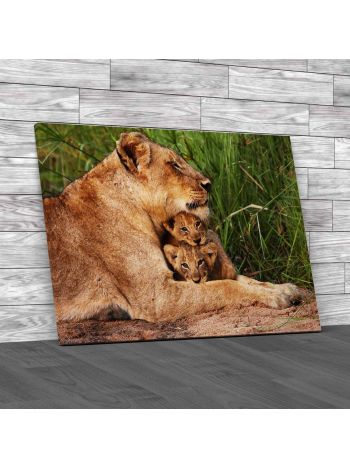 Lioness And Cubs Canvas Print Large Picture Wall Art