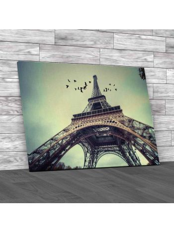 Eiffel Tower With Birds Flying Canvas Print Large Picture Wall Art