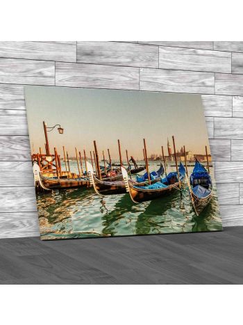 Gondolas Docked On The Grand Canal In Venice Canvas Print Large Picture Wall Art