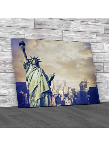 Statue Of Liberty With New York Skyline Canvas Print Large Picture Wall Art
