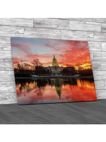 Capitol Building At Sunrise With Reflection Canvas Print Large Picture Wall Art