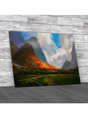 Painting Of Mountain Village Canvas Print Large Picture Wall Art