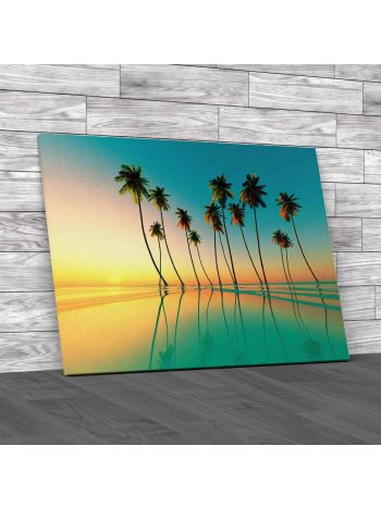 Coconut Palms At Turquoise Sunset Canvas Print Large Picture Wall Art
