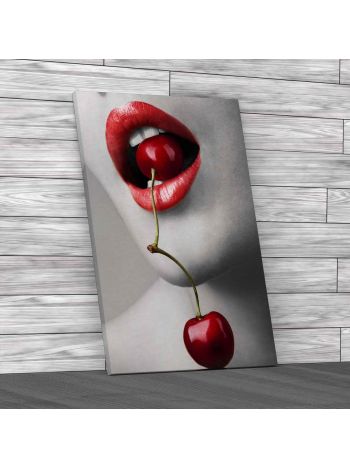 Erotic Biting Cherry Canvas Print Large Picture Wall Art