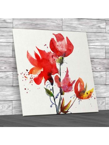 Water Paint Flowers Square Canvas Print Large Picture Wall Art
